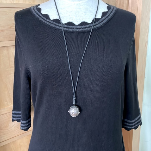 Vince Camuto Black And Grey Cotton Blend Fitted/Flare Midi Dress, Size L - Picture 2 of 14